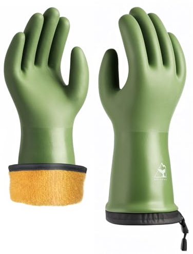 toolant Winter Work Gloves with Grip, Fleece Lined, Green, Medium | Water-based PU coating and a one-hand cuff adjuster support grip and comfort during cold, wet work.