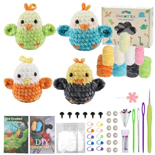 lyanny Häkelset Tiere, Häkelset für Anfänger für Erwachsene - Vielseitiges Bastel-Strickset mit Vögeln, Tier-Häkelset,Strickset für Anfänger, Häkel-Anfängerset mit Video-Tutorials für alle