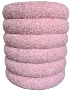 The Kantya Runder Hocker - Rose Ottomane für Schminktisch mit Beleuchtung, Komfortabler Schminktisch Stuhl im Modernen Boho Stil, Sitzmöbel aus Teddystoff & Bouclestoff