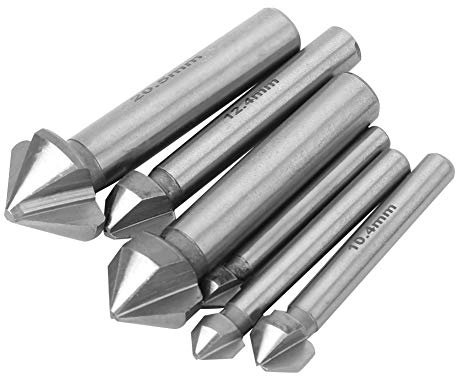 Taglierina per Smusso, 6 Pezzi Taglierina per Smusso Codolo Tondo 3 Taglienti 90 Gradi velocità Acciaio Svasatore Set di Punte per Trapano Parti per Trapano Elettrico Mano