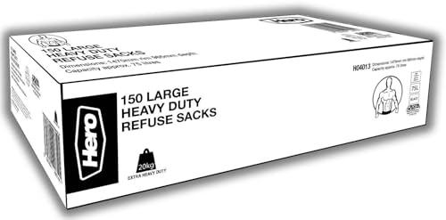 Hero Strong Bin Bags Liners 75L – Heavy Duty Recycled Refuse Sacks | Easy Dispense Pack of 150 Large Black Bin Bags for Household, Garden & Commercial Use