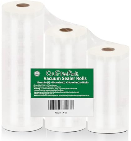 O2frepak 3 Vakuumfolienrollen15/20/28cmx5m für Lebensmittel Vakuumiergerät | 15x500cm(1)+20x500cm(1)+28x500cm(1) BPA-frei,LFGB,Kochfest und Sous Vide Gefrierbeutel,Profi Vakuumierbeutel Lebensmittel