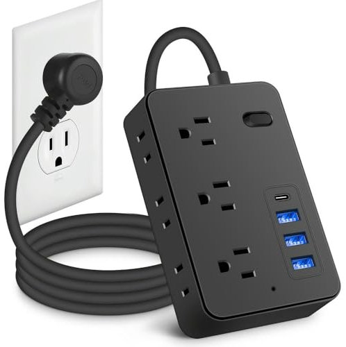 NYSDM Multi-Outlet Power Strip Surge Protector Long Extension Cable 3 USB Charging Ports 6 AC Outlets 1 TYPE C Desktop Station