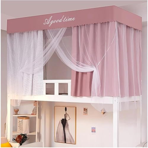Sichtschutz Bettrahmen mit 4 Eckpfosten, Betthimmel, Rahmen für Etagenbett, Doppelbett, Etagenbett, Zelt, Baldachin, Etagenbettvorhänge (Farbe: Rosa, Größe: Obere Etagenbett, Farbe: Rosa)