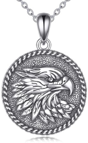 AXELUNA Collar de águila de plata de ley 925, colgante de cabeza de águila, regalo para mujeres y hombres