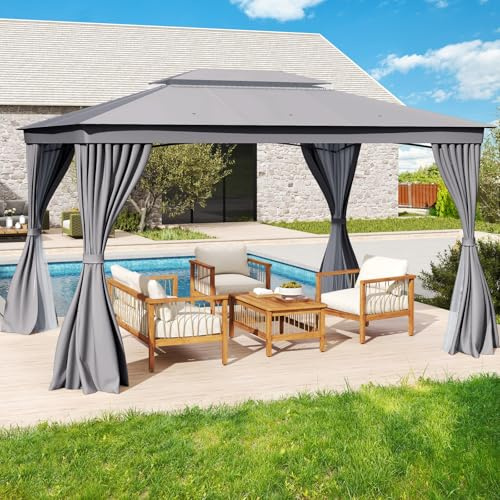 RELAX4LIFE Tonnelle de Jardin Extérieur 4x3 avec Moustiquaire, Barnum 4x3 avec Double Toit, Cadre Métallique, Tente de Réception Imperméable, Protection Solaire pour Terrasse, Patio, Gris