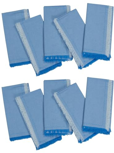 Stoffservietten 10er Set 46 x 46cm Baumwolle Waschbar Wiederverwendbare mit Fransen Weiche Servietten Stoff Tischsets Küche Tischdekoration für Hochzeit Geburtstag Weihnachten Partys (Ozeanblau)