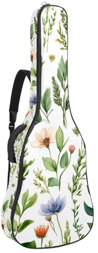 Akustikgitarre Tasche 1cm Dicke Polsterung, Wasserdicht Oxford Tuch Gitarrentasche Rucksack für 40-42 Zoll E-Bass Klassische Gitarren, Schöne Wildblumen, Kräuter und Gras, Mehrfarbig 02, 42.9x16.9x4.7
