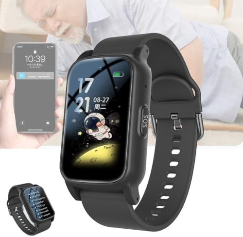 Dispositifs D'alerte De Chute pour Personnes Âgées, Traceur Personne Âgée，Montre Connectée avec Détecteur De Chute, Bouton SOS + Appel Vidéo HD，étanche Black,28.5 * 2CM
