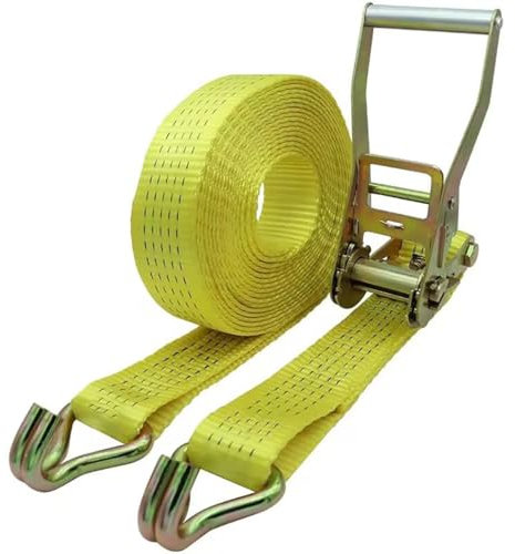 Cinghie di carico gialle da 3,3 a 65,6' di lunghezza e 2 di larghezza con cricchetto e ganci a doppia J, cinghie di fissaggio for carichi fino a 13228 libbre(18.0m/59.1Ft)