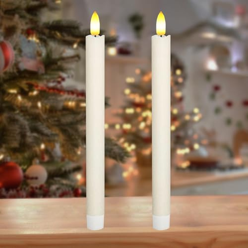 KATELUO 2 Stück LED Stabkerzen Flackernde Flamme, Batteriebetriebene LED Kerzen, Flammenlose Tafelkerzen, Elektrische Kerzen LED Echtwachskerzen für Weihnachten Hochzeit Erntedankfest Halloween