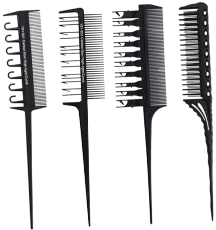 Beaupretty Professional Hair Tint Combs 4pcs Set Black Three-row Hair Coloring Tools for Salon Highlights and Dyeing