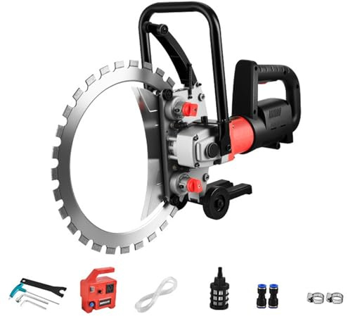 BONXRDUN Scie à Béton électrique Moteur Sans Balais, 410 mm 9000W Avec Pompe à Eau, Profondeur de Coupe 300 mm Conçue Pour des Coupes Humides Alliage Avec des Particules de Diamant 220 V 3000 U/min