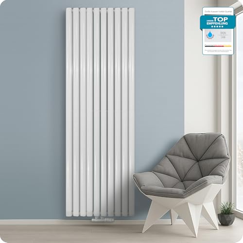 Belvit Pannello radiatore verticale a doppio strato, bianco, 1800 x 590 mm, 2 x 10 elementi, 2050 W, attacco centrale, connettori laterali, EN442, KIWA, a parete, funzionamento ad acqua, supporti
