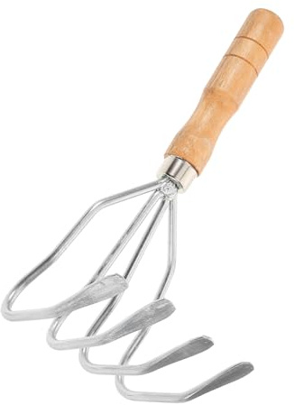 ROMISBABA Râteau à Palourdes Métal Et Bois pour Plage Et Jardin, Quatre Dents, Outil Portatif Léger Manche Ergonomique, Râteau à Griffes Robuste pour Récolte Et Fouille des Coquillages