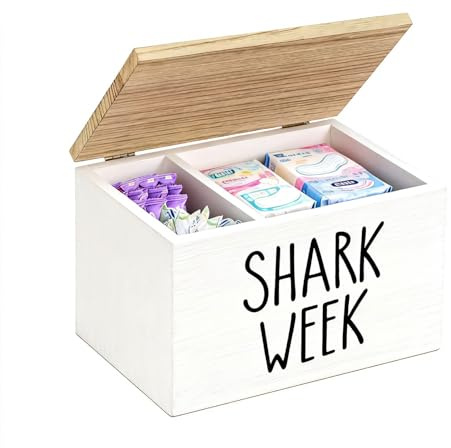 Binden Aufbewahrung Badezimmer, Tampon Aufbewahrung, Girl Stuff Box | 2 Fächer Feminine Products Caddy mit Deckel, Badezimmer Organizer aus Holz für Tampons Binden Wattestäbchen Wattebällchen