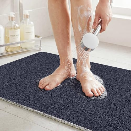 Tappeto Doccia Antiscivolo 40x60 cm a Drenaggio Veloce, Tappetino Bagno Antiscivolo Morbido, Tappeto Antiscivolo da Bagno con Superficie Antimuffa e Asciugatura Istantanea Blu