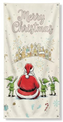 Cartel decorativo para puerta de Feliz Navidad, divertido elfos de Papá Noel, decoración de vacaciones de invierno, suministros de fondo festivo para interiores y exteriores, 36 x 72 pulgadas