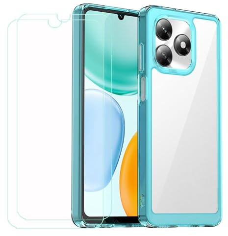 GYDQQKJ Funda para Honor X5C Plus + 2 Piezas Vidrio Protector de Pantalla Cristal Templado Film, Translúcido Azul Suave TPU Silicona Cover Carcasa Caso Case para Honor X5C Plus (6.74)