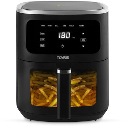 Tower T17176 Vortx Vizion 8L Air Fryer with Digital Control Panel, 6 Pre-sets, 60 Minute Timer, Shake Reminder, 1700W, Black