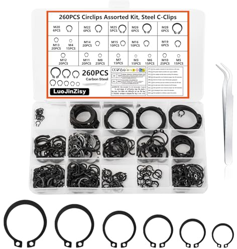 260 Pz Anelli Elastici, M3-M28 Ferma Anello Elastico | Anelli di Sicurezza Metallici a C, anello di serraggio, rondelle di sicurezza per alberi