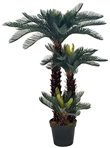 Generico Palma artificial de Cycas con maceta verde, 125 cm, flora artificial