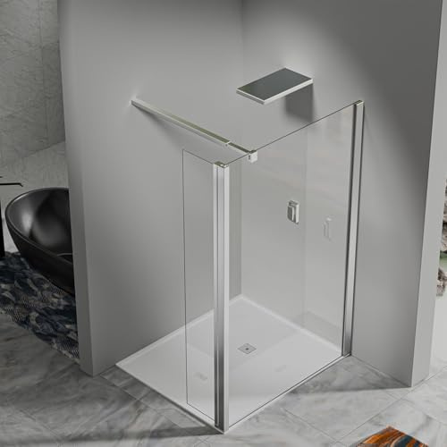 Paroi de Douche 90×200 cm avec Volet Pivotant 30×200 cm - Barre réglable 73-120 cm - Finition Aluminium Chromé Brossé
