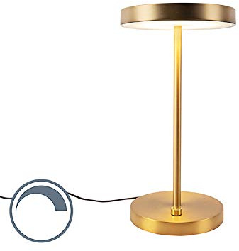 Qazqa led Modern Tischleuchte - Disco - Bronze, Rund, inkl. 18W integrierter LED, 2700K, warmweiß, dimmbar, 40cm, Ideal als Bürolampe, Wohnzimmerlampe und Schlafzimmerlampe