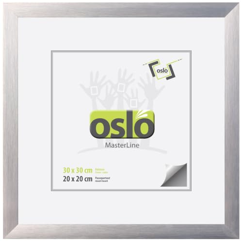 OSLO MasterLine Bilderrahmen 30x30 silber matt Aluminium Echtglas | gebürstete Oberfläche, 3 cm Breite