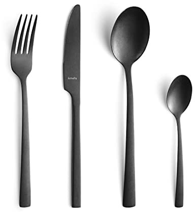 Amefa Besteckset MANILLE 16-teilig | Schwarz | PVD Beschichtung| Edelstahl rostfrei | Besteck Set für 4 Personen | Klingenstahl 13/0, Edelstahl 18/0 | Mit Messer, Gabel, Löffel & Kaffeelöffel