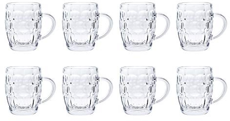 Classic Beer Pint Style Mugs Glass Pot Old Pub Bar Style Tankard Handle Stein Dimple (8)