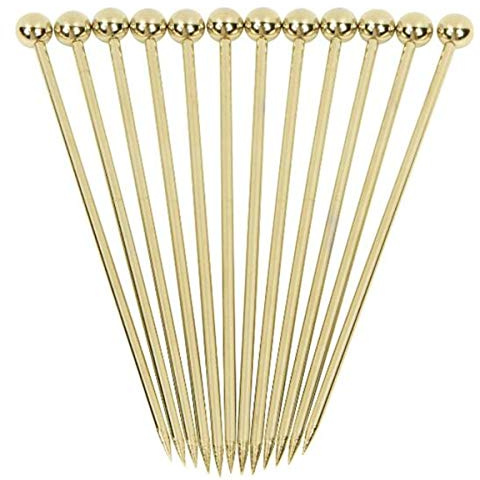 Cocktailpinnar, rostfritt stål cocktailplektrum martini glas plektrum cocktail förrätter plektrum tandpetare festtillbehör set med 12 (guld)