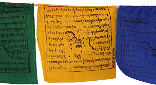 Freak Scene Bandiere di Preghiera Buddista tibetana - Larghe 8 cm - Scritta Nera - Set di 5 Rotoli - Cotone -02