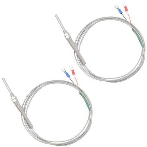 XLX PT100 2-Draht-Thermoelement, Edelstahl, Temperatursensor, Sonde, 2 m, 5 mm x 100 mm, hohe Temperaturbeständigkeit, Sonde Draht