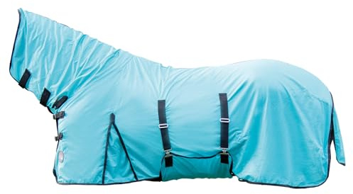 HKM Fliegendecke mit Halsteil -Aqua- | Atmungsaktive Insektenschutz-Decke für Pferde | Größe 115-165 (Aqua, 165)