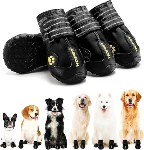 Hcpet Dog Boots, Dog Shoes for Large Dogs, Medium Dog Boots & Paw Protectors, Anti-Slip Dog Booties for Hot Pavement Winter Snow Hiking with Reflective Straps Black Size 5