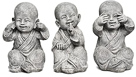 stoneandstyle Steinfigur 3er Set Shaolin Mönche Nichts sehen, Nichts hören, Nichts Sagen, Steinguss Frost- und wetterfest