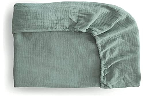 mushie Extra weiches Musselin-Spannbetttuch für Kinderbett, atmungsaktiv, 100% Baumwolle, elastische Ecken, vorgewaschen, 60 cm x 20 cm x 120 cm (Roman Green, Medium)