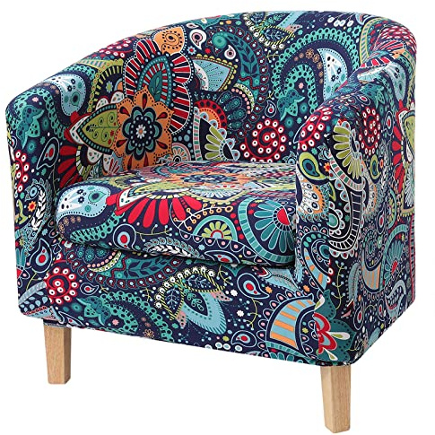 hyha 2 Stück Bedruckte Stuhlhusse mit Kissenbezug, Abnehmbarer Stretch-Stuhlbezug für IKEA Tullsta, Sesselbezug, Möbelschutz für Wohnzimmer, Blau/Grün