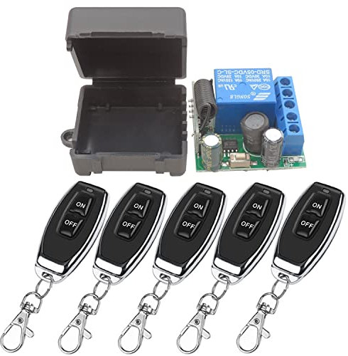 DieseRC Wireless Remote Control Switch 433Mhz 5V 12V 24V 1 Channel Radio Control Relay Receiver with 5 Transmitters Keyfobs Potential-Free Contacts Relay Controller