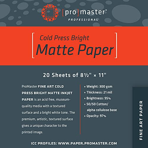 ProMaster Fine Art Cold Press Bright Matte Paper 13x19-20 Sheets, (Model 8221)