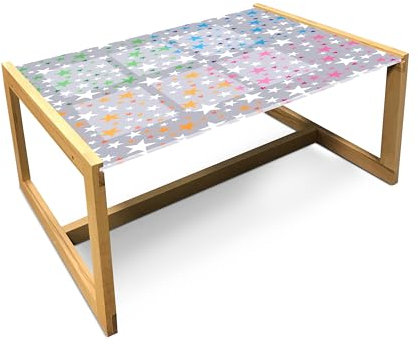ABAKUHAUS Bunt Couchtisch, Abstrakte Bunte Sterne, Acrylglas-Mitteltisch mit Holzrahmen für Büros Wohnheime, Groß Größe, Purpleblue und Multicolor