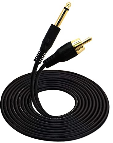 Disscool Cavo con clip per tatuaggio, cavo placcato oro, 6,35 mm a RCA OD 3,5 connettori in silicone per penna tatuaggio, macchina rotativa tatuaggio (nero/1,8 m)