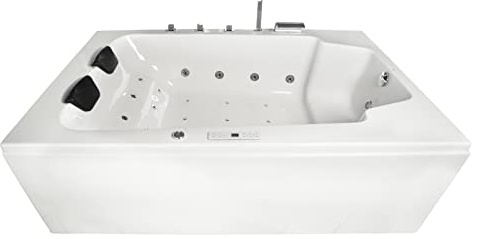 Basera® Premium Indoor Whirlpool Badewanne XXL Milos 190 x 120 cm für 2 Personen mit 28 Massagedüsen, Heizung, Ozongenerator, Bodenansaugung, Wasserfall, LED-Ambiente, Touchpanel, Bluetooth, Radio