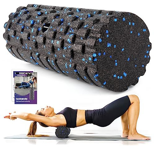 Faszienrolle mit 3D-Texturmassage, Foam Roller(33cm x 14cm) zur Muskelverspannungen lindern, mittlere Härte Selbstmassage Fazienrolle für rücken wirbelsäule Rücken Beine (Schwarz-blau)