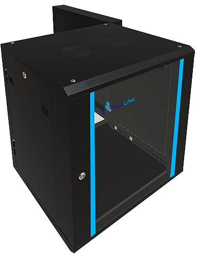 Extralink Armario Rack de 19 12U - Armario de Red de 600mm, para Montaje en Pared o Suelo, hasta 60 kg, Puerta de Cristal Templado, Apertura Delantera y Trasera, Negro - para Red doméstica y IT