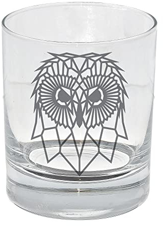 Verre à whisky rond gravé en forme de chouette - Cadeau d'anniversaire pour les amoureux des animaux - Cadeau d'anniversaire pour elle, lui, hibou, amoureux des animaux