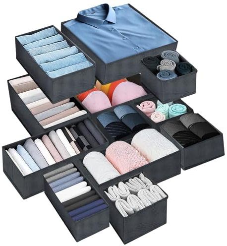 NINGESHOP 12 Pezzi Organizer Armadio Scatola,Non Tessuto Organizer per Biancheria,Organizer per Cassetti Pieghevoli, Organizer Cassetti Armadio,Divisori per Cassetti,per Shirt,Calzini,Armadi (Grigio)