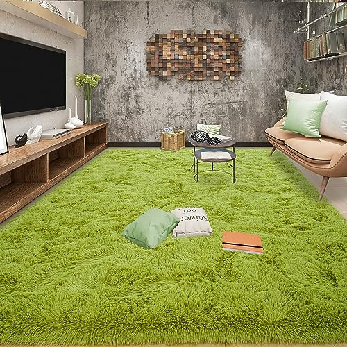 Tepook Super Soft Fluffy Rugs for Living Room, Area Rugs 8x10 for Bedroom, Modern Shaggy Rug Fuzzy Carpets for Kids, Plush Indoor Nursery Home Decor Rug with Non-Slip Bottom, Grass Green