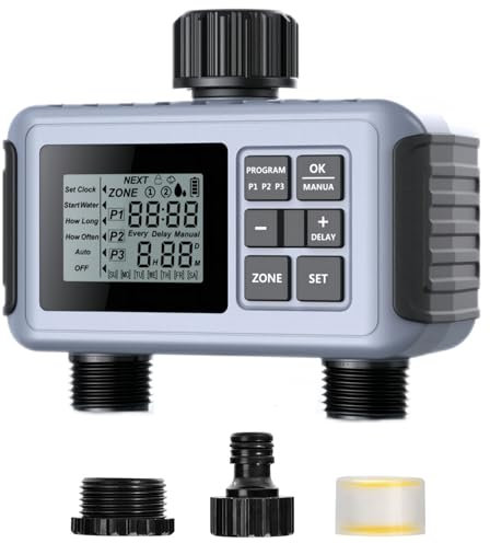 Shrivee Computer per irrigazione 2 uscite, controllo automatico/manuale dell'irrigazione, timer per irrigazione giardino con display LCD